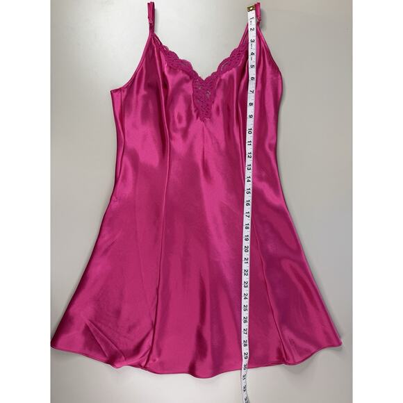 VTG Victorias Secret Y2K Satin Babydoll Slip Dress S Pink lace trim Coquette - Picture 7 of 13